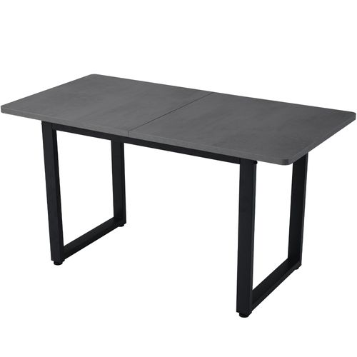 Table à Manger Industrielle 140cm Pour 6 Personnes, Métal Noir, Plateau Gris