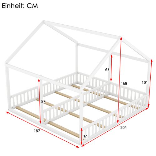 Lit Cabane Enfant 90x200 Cm 2-en-1 En Pin Blanc Avec Sommier à Lattes, 2 Couchages