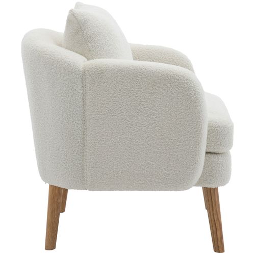 Fauteuil En Velours Teddy Blanc, Coussin Lombaire, Assise Épaisse 14 Cm, 1 Place
