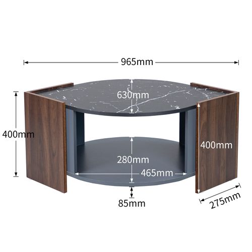 Table Basse Bois Et Effet Marbre Noir 96,5 × 63 × 40 Cm Avec Étagère De Rangement