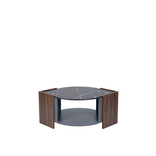 Table Basse Bois Et Effet Marbre Noir 96,5 × 63 × 40 Cm Avec Étagère De Rangement