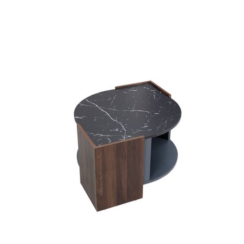 Table Basse Bois Et Effet Marbre Noir 96,5 × 63 × 40 Cm Avec Étagère De Rangement