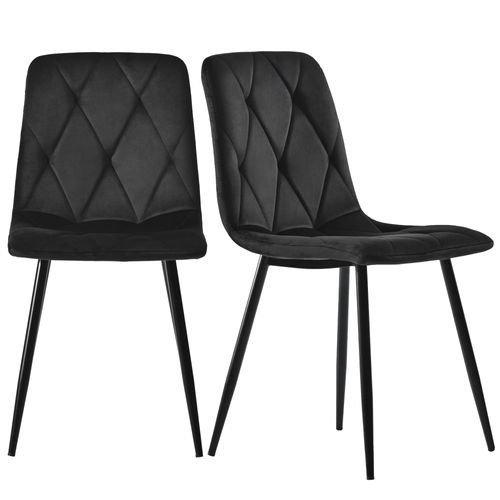 Lot De 4 Chaises De Salle à Manger Velours Noir, Pieds Métal Noirs