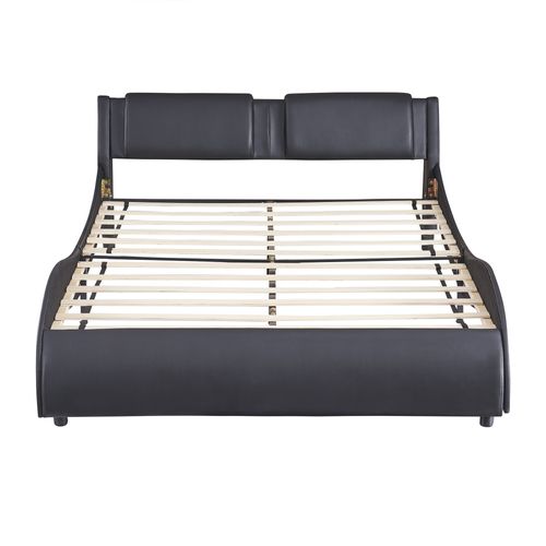 Lit Adulte 140x200 Cm Avec Éclairage LED, Tête De Lit Et Sommier à Lattes, Noir