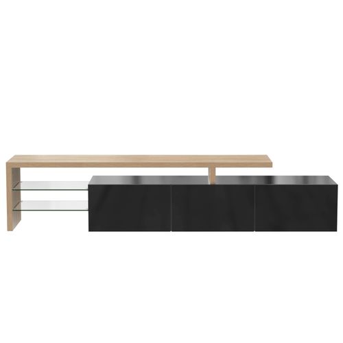 Meuble TV 197,5 X 39 X 42 Cm, Bois Naturel Et Noir, Avec 3 Portes, Éclairage LED