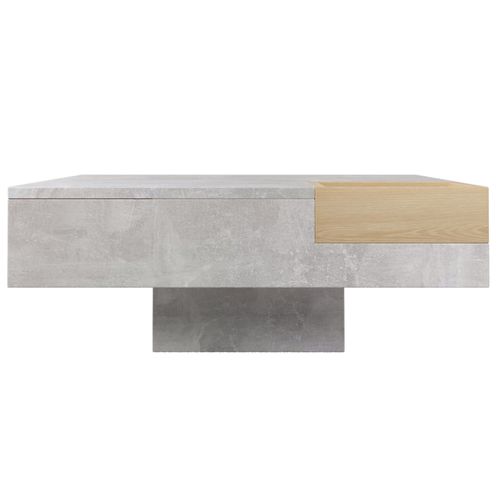 Table Basse Gris Et Bois Carrée 72x72x30 Cm Avec Boîte De Rangement Amovible