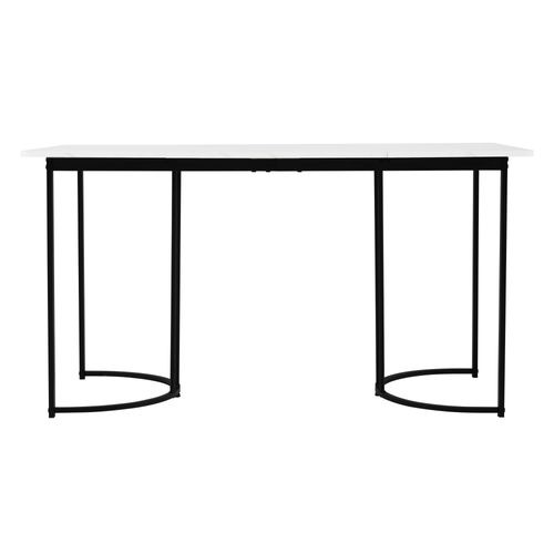 Table à Manger 140 X 80 Cm, Plateau Effet Marbre Blanc, Pieds Métal Noir, Pieds Réglables