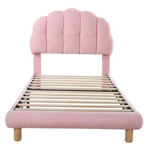 Lit Enfant 90x200 Cm Tissu Bouclé Rose Avec Sommier à Lattes