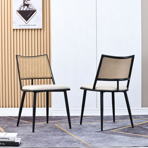 Lot De 2 Chaises Rotin Noir Avec Assise Pu Et Structure Métal