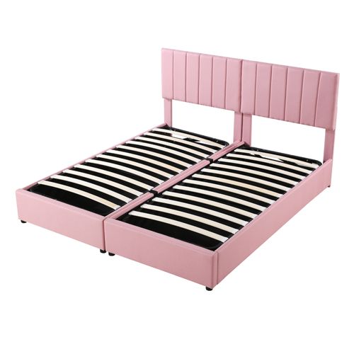 Lit Coffre 180x200 Cm Séparable En 2 Lits Simples Avec Rangement, Lin Rose, Sommier à Lattes