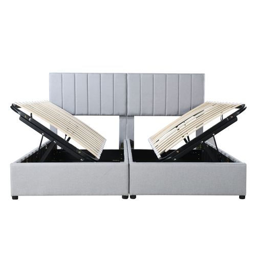 Lit Coffre 180x200 Cm Séparable En 2 Lits Simples Avec Rangement, Lin Gris, Sommier à Lattes