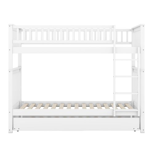 Lit Superposé Enfant 90x200 Cm Séparable Avec Lit Gigogne 90x190 Cm, Bois De Pin Blanc Et Escalier