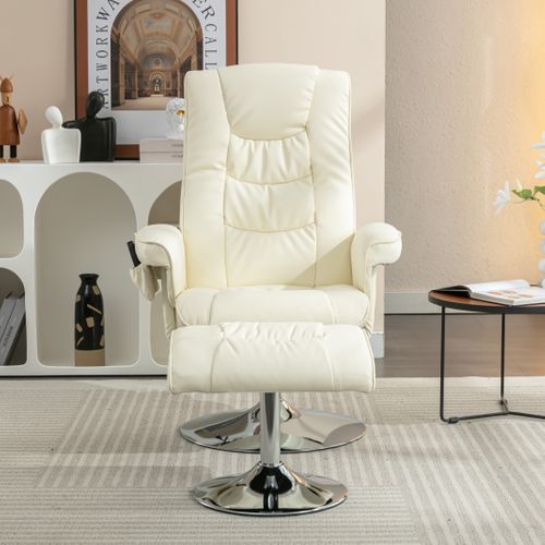 Fauteuil De Massage En Pu Beige Avec Repose-pieds, 5 Points Et Chauffage