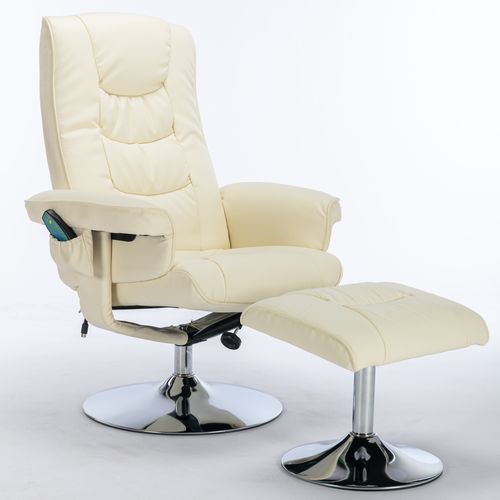 Fauteuil De Massage En Pu Beige Avec Repose-pieds, 5 Points Et Chauffage