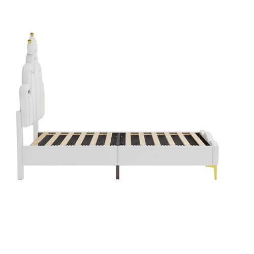 Lit Enfant LED 90x200 Cm Tête De Lit Couronne Princesse, Pu Blanc