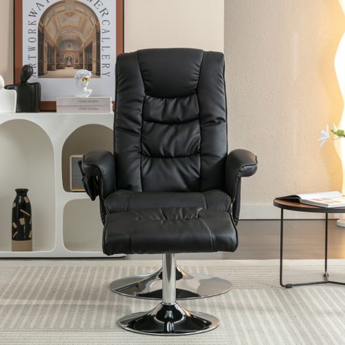 Fauteuil De Massage 5 Points Avec Repose-pieds, Chauffage, Rotation 360°, Structure Métal Pu Noir