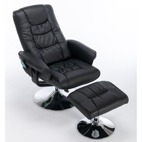 Fauteuil De Massage 5 Points Avec Repose-pieds, Chauffage, Rotation 360°, Structure Métal Pu Noir