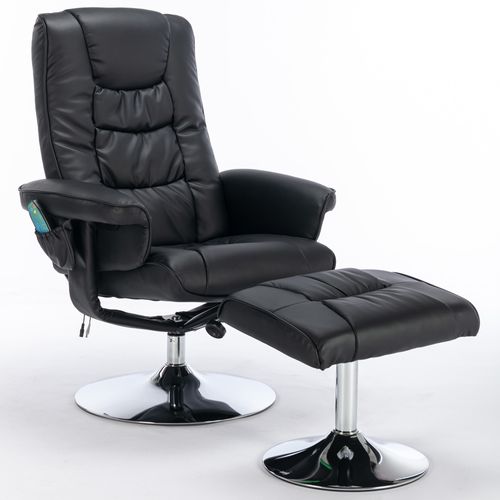 Fauteuil De Massage 5 Points Avec Repose-pieds, Chauffage, Rotation 360°, Structure Métal Pu Noir