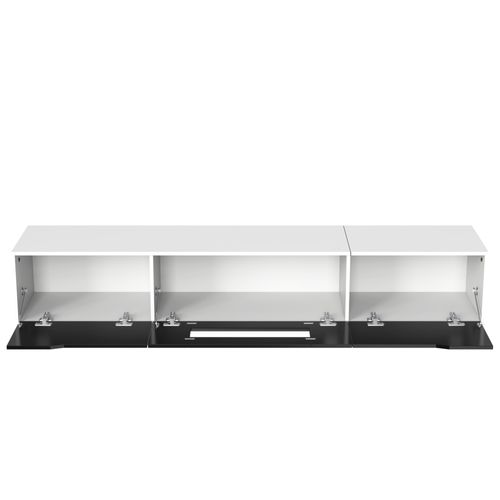 Meuble TV 180x35x30 Cm Blanc Et Noir Laqué Haute Brillance Avec LED 16 Couleurs