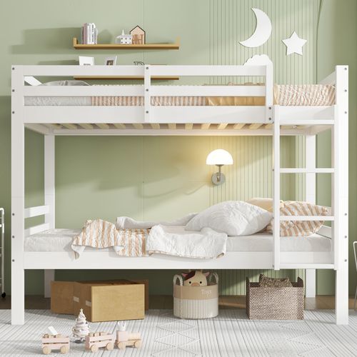 Lit Superposé Enfant 90x200 Cm, Bois De Pin Blanc, Séparable En 2 Lits Simples