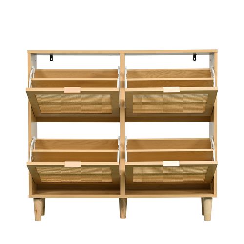 Meuble à Chaussures Chêne Clair 100x25x90 Cm Avec 4 Abattants, Grand Rangement