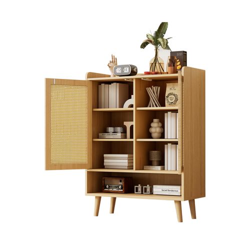 Buffet Bois Chêne Clair, Armoire à Chaussures Avec 2 Portes Et 5 Étagères, Rangement Salon/entrée