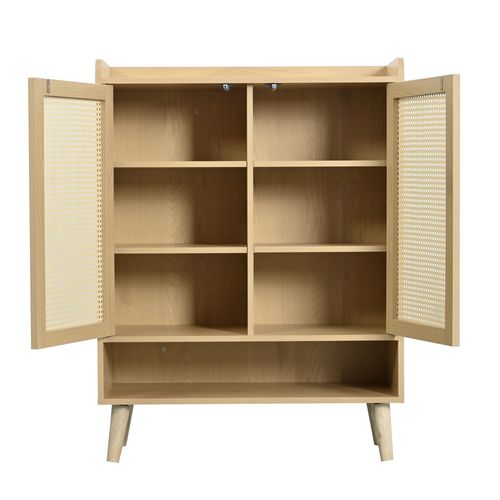 Buffet Bois Chêne Clair, Armoire à Chaussures Avec 2 Portes Et 5 Étagères, Rangement Salon/entrée