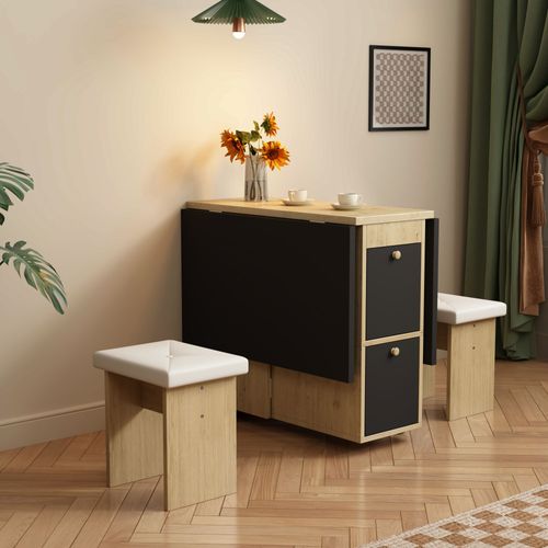 Table à Manger Pliante Et Extensible 120x80x75 Cm + 4 Chaises, Chêne Et Noir