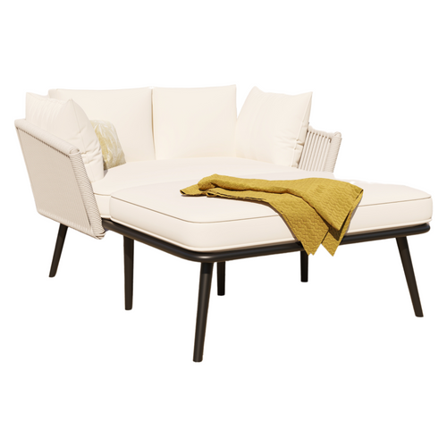 Canapé D'extérieur Jardin Beige En Acier Et Polyester Pour Jardin, Coussins 10 Cm, 130x120 Cm