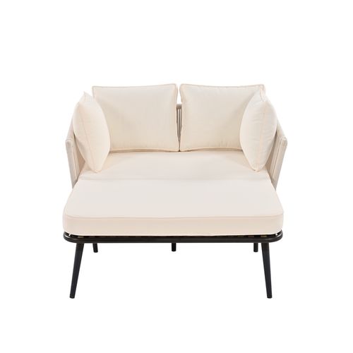 Canapé D'extérieur Jardin Beige En Acier Et Polyester Pour Jardin, Coussins 10 Cm, 130x120 Cm