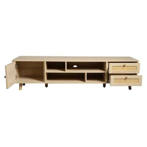 Meuble TV 160 X 39 X 40 Cm En Bois Chêne Avec 2 Tiroirs, 4 Niches Et Porte