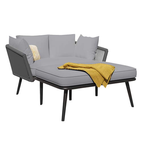 Canapé D'extérieur Jardin Grise En Acier Et Polyester Pour Jardin, Coussins 10 Cm, 130x120 Cm