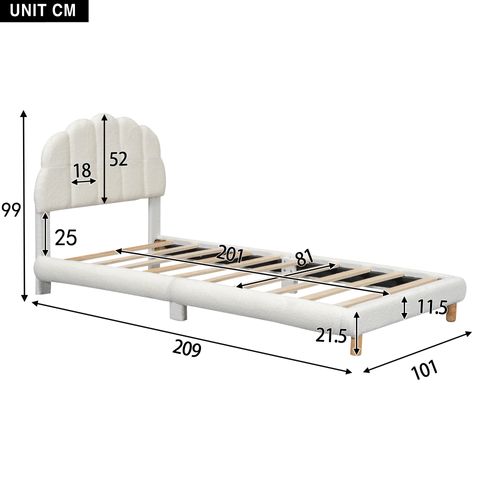 Lit Enfant 90x200 Cm Tissu Bouclé Blanc, Tête De Lit Fleur, Sommier à Lattes