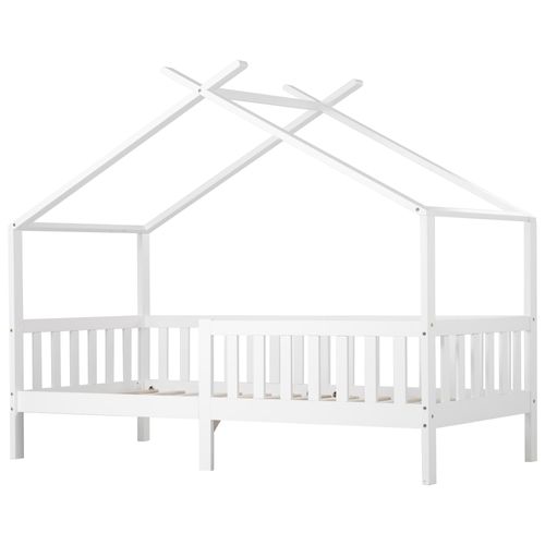 Lit Cabane Enfant 90x200 Cm Avec Rangements, Pin Blanc, Sommier à Lattes