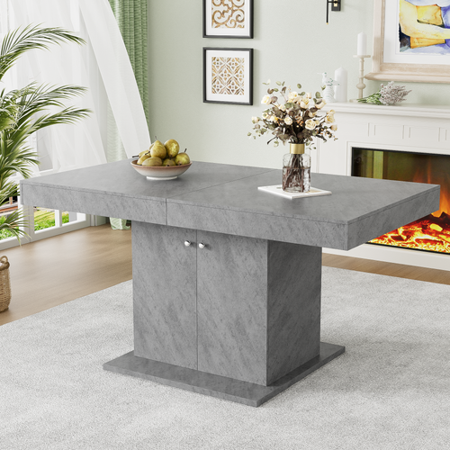 Table à Manger Extensible 140/180 Cm Avec Rangement, Plateau Gris, Pieds Métal, 4–6 Personnes