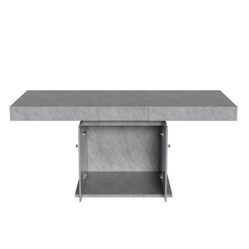 Table à Manger Extensible 140/180 Cm Avec Rangement, Plateau Gris, Pieds Métal, 4–6 Personnes