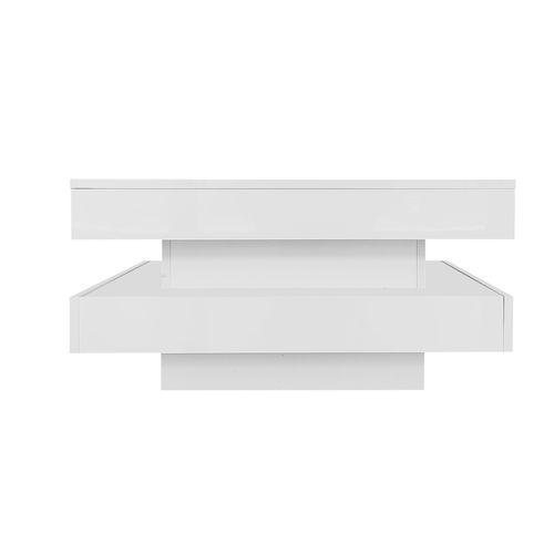 Table Basse Carrée Blanche 70x70x36 Cm Avec Plateau Pivotant Et Éclairage LED 16 Couleurs