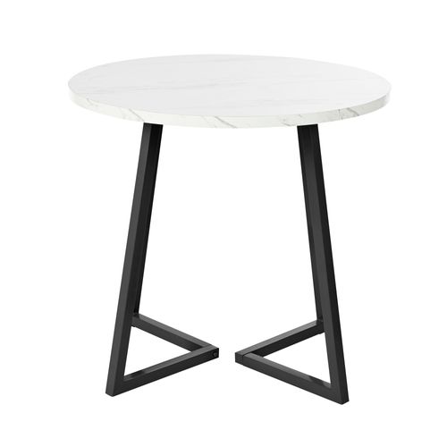 Table à Manger Ronde 80 Cm, Plateau Effet Marbre Blanc, Pieds Métal Noir
