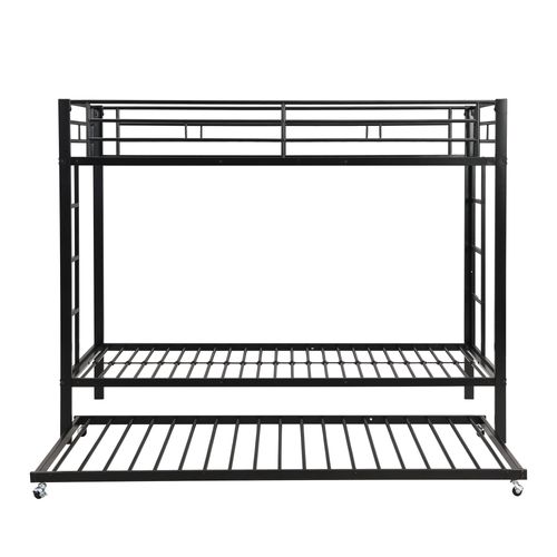 Lit Enfant Superposé 90x200 Cm Avec Lit Gigogne 90x190 Cm En Métal Noir, Design Moderne