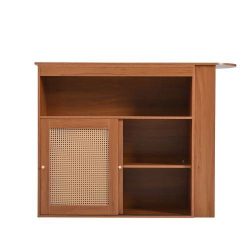 Table De Bar Extensible Effet Bois L.138–193cm Avec Rangement Réglable Et 2 Portes Coulissantes