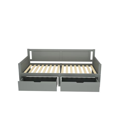 Lit Enfant 90x200 Cm En Bois Gris Avec 2 Tiroirs Et Sommier à Lattes