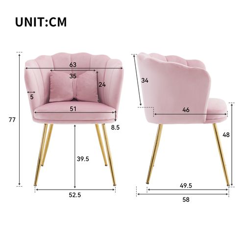 Fauteuil Velours Rose, Dossier Pétale, Coussin Papillon Et Pieds Métal Doré
