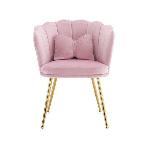 Fauteuil Velours Rose, Dossier Pétale, Coussin Papillon Et Pieds Métal Doré