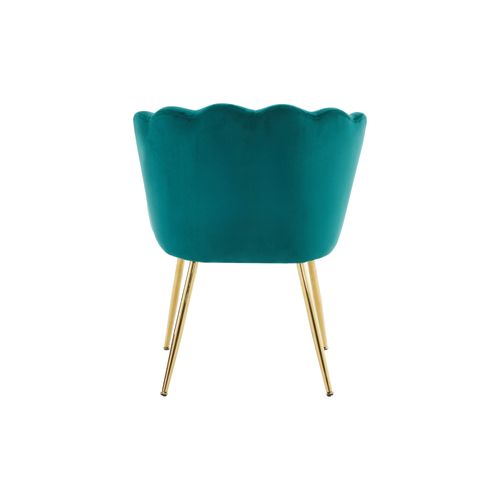 Fauteuil En Velours Vert, Dossier Pétale Avec Coussin Papillon Et Pieds Métal Doré