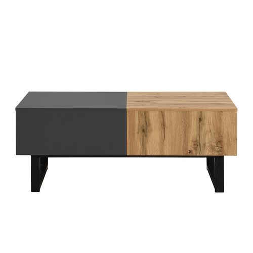 Table Basse Extensible Bois Et Noire 100/155 Cm Avec Rangements Caché, Métal Anthracite