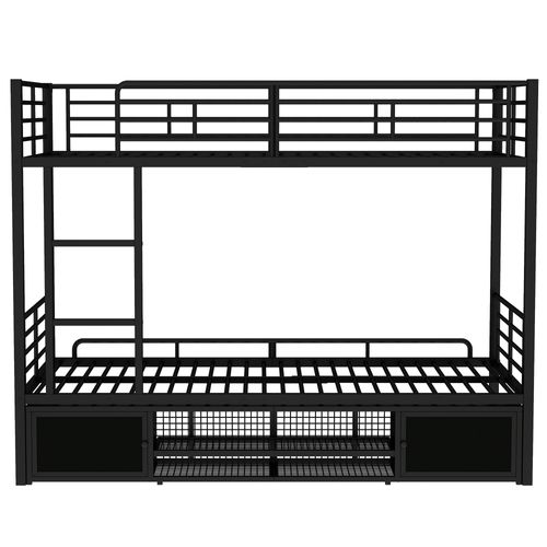 Lit Superposé Enfant 90x200 Cm En Métal Noir Avec Étagère à Chaussures Et 2 Portes