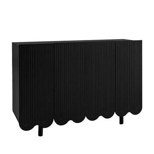 Buffet Noir 120 X 80,8 X 37,5 Cm Avec 4 Portes Sculptées Et Étagères, Rangement Salon Et Entrée
