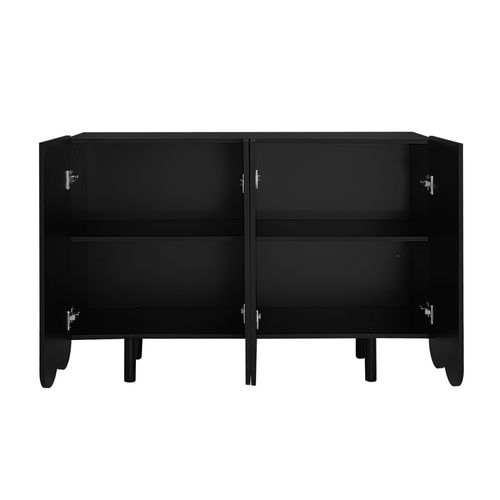 Buffet Noir 120 X 80,8 X 37,5 Cm Avec 4 Portes Sculptées Et Étagères, Rangement Salon Et Entrée