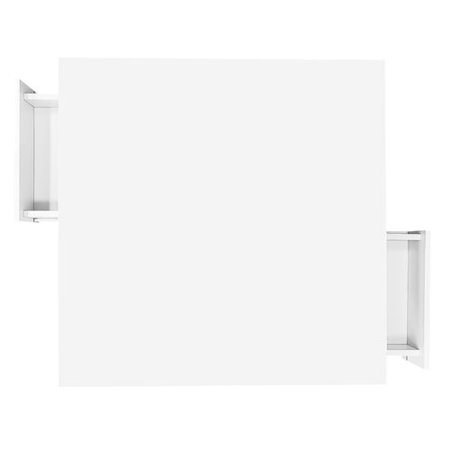 Table Basse Carrée 70x70 Cm Blanche Brillante Avec 2 Tiroirs Et Accents Dorés