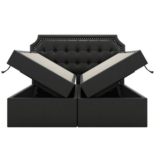 Lit Adulte 140x200 Cm Avec Grand Coffre De Rangement, Sommier à Lattes, Pu Noir